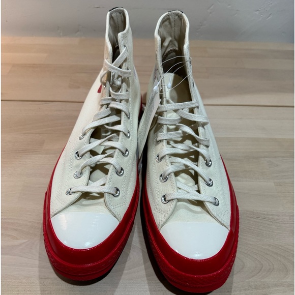 CONVERSE X COMME DES GARCONS PLAY ALL STAR CHUCK '70 HI RED SOLE - WHITE - Picture 2 of 4